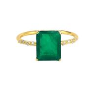 Aotiwe Anillo de boda, anillo de dedo para mujer, redondo dorado con forma rectangular verde, esmeralda creada con esmeralda verde creada en laboratorio y oro amarillo, T 1/2, Oro amarillo de 9