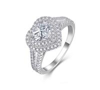 Aotiwe Anillo de boda de plata, anillo de matrimonio con forma de corazón multicapa de 1 quilate, moissanita, oro blanco/platino, Q 1/2, Oro blanco de 14 quilates, Moissanita