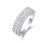 Aotiwe Anillo de boda para mujer, anillo de mejor amiga con 3 filas de moissanita, plata, oro blanco y platino, P 1/2, Oro blanco de 9 quilates, Moissanita