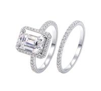 Aotiwe Anillo de compromiso de oro blanco, anillos apilables para mujer, juego de anillos con 4 garras rectangulares de 7 x 9 mm, 3 quilates, moissanita, L 1/2, Oro blanco de 14 quilates, Moissanita