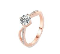 Aotiwe Anillo de compromiso para mujer, juego de alianzas de boda con moissanita redonda de 1/2 quilates, oro rosa, R 1/2, Oro rosa de 18 quilates, Moissanita