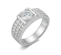 Aotiwe Anillo de compromiso único, anillos apilables para mujer, anillo de sello con moissanita de oro blanco, M 1/2, Oro blanco de 14 quilates, Moissanita