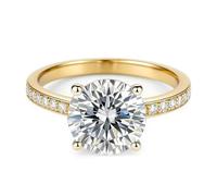 Aotiwe Anillo de dedo para mujer, banda de compromiso de 4 puntas con moissanita y oro blanco, conjuntos de joyas para mujer, I 1/2, Oro amarillo de 14 quilates, Moissanita