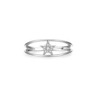 Aotiwe Anillo de diamante de circonita, juego de anillos de plata de ley con estrella y líneas de doble capa con circonita cúbica blanca de forma redonda, L 1/2, Plata de ley, Circonia cúbica