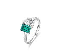 Aotiwe Anillo de eternidad para mujer, juego de anillos de plata de ley con doble circonita, joyería para mujer, R 1/2, Plata de ley, Circonia cúbica