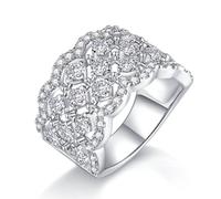 Aotiwe Anillo de Matrimonio para mujer, anillo de 14 mm de ancho con moissanita hueca de 1,8 quilates, plata, oro blanco y platino, R 1/2, Platino, Moissanita
