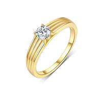 Aotiwe Anillo de moissanita, anillos de promesa a juego de 4 capas con forma redonda, regalos de moissanita para amigas y mujeres únicos, L 1/2, Oro amarillo de 14 quilates, Moissanita