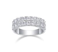 Aotiwe Anillo de promesa delicado, anillos bohemios para mujer, anillo de 6,5 mm de ancho con dos filas de moissanita, plata, oro blanco y platino, I 1/2, Oro blanco de 18 quilates, Moissanita