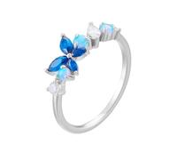 Aotiwe Anillo de promesa para mujer, anillo de mejor amiga, flor con forma de marquesa azul, zafiro creado en laboratorio, H 1/2, Oro blanco de 18 quilates, Zafiro creado en laboratorio.