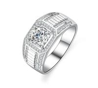 Aotiwe Anillo meñique de oro blanco para hombre, anillos redondos punk con moissanita de 1 quilate, joyería bohemia para hombre, T 1/2, Oro blanco de 9 quilates, Moissanita