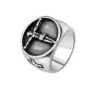 Aotiwe Anillo para hombre, anillo de boda rústico, cruz de Jesús, acero inoxidable, regalo de cumpleaños para hombre, Z 1/2, Acero inoxidable, Sin piedra preciosa