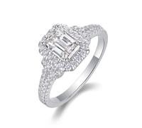 Aotiwe Anillo para mujer Love, anillo de promesa para mujer con rectángulo de 5 x 7 mm, moissanita de 1 quilate, plata, oro blanco y platino, K 1/2, Platino, Moissanita