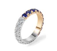 Aotiwe Anillo para mujer, moderno, propuesta de matrimonio, con blanco y azul, talla redonda, moissanita y zafiro fabricado en laboratorio, Oro blanco de 9 quilates y oro amarillo de 9 quilates