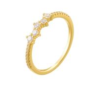 Aotiwe Anillo para novia, anillos bohemios con moissanita redonda de oro amarillo, regalos únicos para amigas y mujeres, H 1/2, Oro amarillo de 9 quilates, Moissanita