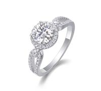 Aotiwe Anillo Pinky de plata, anillos de boda, anillo de ala de ángel con moissanita redonda de 6,5 mm, oro blanco de 1 quilate/platino, L 1/2, Platino, Moissanita