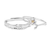 Aotiwe Anillos apilables de plata de ley, anillos de boda a juego, ramas de flores, ajustables, bonitos regalos para mujeres, Adjustable, Plata de ley 925, No es una piedra preciosa