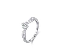 Aotiwe Anillos bohemios para mujer de plata de ley, anillo de boda simple de plata con líneas escalonadas con solitario, L 1/2, Plata de ley, Circonia cúbica