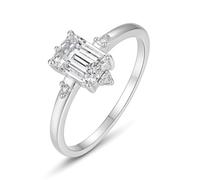 Aotiwe Anillos de amor para mujer, banda de moissanita apilable rectangular con juegos de joyería de moissanita para mujer, H 1/2, Oro blanco de 14 quilates, Moissanita