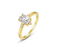 Aotiwe Anillos de amor para mujer, banda de moissanita apilable rectangular con juegos de joyería de moissanita para mujer, K 1/2, Oro amarillo de 14 quilates, Moissanita