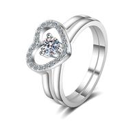 Aotiwe Anillos de boda para mujer, anillo de compromiso de oro blanco corazón hueco con 0,3 quilates redondo, diamante cultivado en laboratorio, 20, Oro blanco 585 de 14 quilates, Diamante cultivado