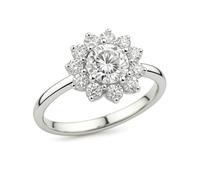 Aotiwe Anillos de boda para mujer, anillo de compromiso, flor única con moissanita, oro blanco, regalo para mujer, J 1/2, Platino 950, Moissanita