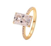 Aotiwe Anillos de boda para mujer, anillo de compromiso vintage con 4 garras, forma rectangular, 6 x 12 mm con moissanita de oro amarillo de 3 quilates, P 1/2, Oro amarillo de 14 quilates, Moissanita