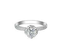 Aotiwe Anillos de compromiso para mujer, diseño vintage de flor con diamante blanco de 0,5 quilates y platino, 18, Oro blanco de 18 quilates, Diamante