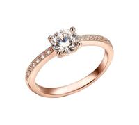 Aotiwe Anillos de joyería para mujer, anillos de joyería para mujer con moissanita redonda, oro blanco, regalos únicos para amigas y mujeres, H 1/2, Oro rosa de 9 quilates, Moissanita