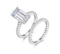 Aotiwe Anillos de joyería para mujer, delicado anillo de plata, juego de 2 anillos con moissanita rectangular de 7 x 12 mm, oro blanco/platino, M 1/2, Oro blanco de 18 quilates, Moissanita