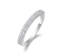 Aotiwe Anillos de Matrimonio para mujer, anillos de boda para mujer, 2 filas de moissanita, plata, oro blanco y platino, H 1/2, Oro blanco de 9 quilates, Moissanita