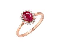 Aotiwe Anillos de mejor amiga para mujer, anillo de boda único con zafiro ovalado de 1 quilate/rubí y diamante, oro blanco/oro rosa, J 1/2, Oro rosa de 9 quilates, Rubí