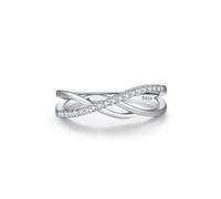 Aotiwe Anillos de moda para mujer, alianza de boda, diseño de cruz de micro pavé con forma redonda, circonita cúbica blanca, plata de ley, R 1/2, Plata de ley, Circonia cúbica