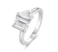 Aotiwe Anillos de plata Love y Eternity para mujer, anillo suave y fino con rectángulo de 6 x 8 mm y moissanita de lágrima de 5 x 8 mm, oro blanco de 1,5 quilates, platino, O 1/2, Platino, Moissanita