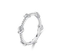 Aotiwe Anillos de plata únicos, anillo de eternidad para mujer con corazón con forma redonda, circonita cúbica blanca, plata de ley, R 1/2, Plata de ley, Circonia cúbica