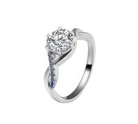 Aotiwe Anillos en V para mujer, 6 garras redondas con moissanita, oro blanco, regalos únicos para mujer, K 1/2, Oro blanco de 14 quilates, Moissanita