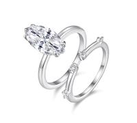 Aotiwe Anillos para mamá para mujer, anillos para mujer, juego de 2 anillos finos de plata con moissanita marquesa de 7 x 14 mm, oro blanco y platino de 3 quilates, K 1/2, Platino, Moissanita