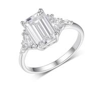 Aotiwe Anillos para mejores amigos, kit de anillos de boda rectangulares con moissanita, regalos únicos para mujer, S 1/2, Platino 950, Moissanita