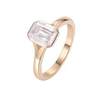 Aotiwe Anillos para mujer Love, anillo de boda dorado simple solitario con moissanita en forma de esmeralda de 2 quilates, K 1/2, Oro de 14 quilates, Moissanita