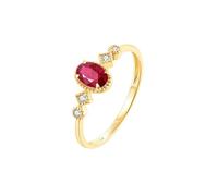 Aotiwe Best Friends - Anillos de joyería para mujer, elegante anillo fino con rubí ovalado/zafiro y diamante de oro amarillo, P 1/2, Oro amarillo de 14 quilates, Rubí