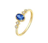 Aotiwe Best Friends - Anillos de joyería para mujer, elegante anillo fino con rubí ovalado/zafiro y diamante de oro amarillo, R 1/2, Oro amarillo de 14 quilates, Zafiro