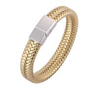 Aotiwe Brazalete para hombre ancho, pulsera de cuero para hombre, cordón trenzado con hebilla magnética en estilo sencillo de acero, 18.5CM, Cuero, Sin gemas