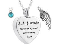 Aotiwe Collar de recuerdo para Ashes Mom, collar largo con forma de corazón para hermano siempre en mi mente para siempre en mi corazón con forma redonda de circonita cúbica de acero inoxidable