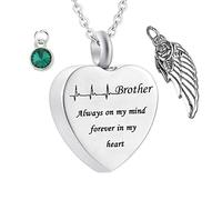 Aotiwe Collar de recuerdo para Ashes Mom, collar largo con forma de corazón para hermano siempre en mi mente para siempre en mi corazón con forma redonda de circonita cúbica de acero inoxidable