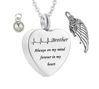 Aotiwe Collar de recuerdo para Ashes Mom, collar largo con forma de corazón para hermano siempre en mi mente para siempre en mi corazón con forma redonda de circonita cúbica de acero inoxidable