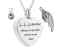 Aotiwe Collar de recuerdo para Ashes Mom, collar largo con forma de corazón para hermano siempre en mi mente para siempre en mi corazón con forma redonda de circonita cúbica de acero inoxidable