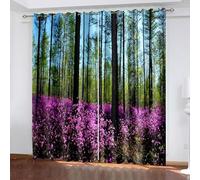 Aotiwe Cortina opaca para ventana de cocina, cortinas de ventana para aula, color verde, fucsia, paisaje, árboles y flores, poliéster, 2 paneles, 120 x 108 pulgadas