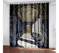 Aotiwe Cortina para sala de estar, moderna, cocina, gris oscuro, retro, arquitectura y sol, poliéster, 2 paneles, 487,7 x 228,6 cm