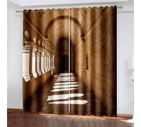 Aotiwe Cortinas marrones para dormitorio, cortina moderna, arquitectura retro y puesta de sol, poliéster, 2 paneles de 120 x 72 pulgadas