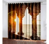 Aotiwe Cortinas opacas marrones, cortinas vintage, arquitectura retro moderna y puesta de sol, poliéster, 2 paneles de 76 x 54 pulgadas