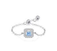 Aotiwe Cubic Zirconia Ring, Ring Set Silber Halo Verstellbare Kette mit Rundschliff Blau Zirkonia 925 Silber Größe Verstellbar